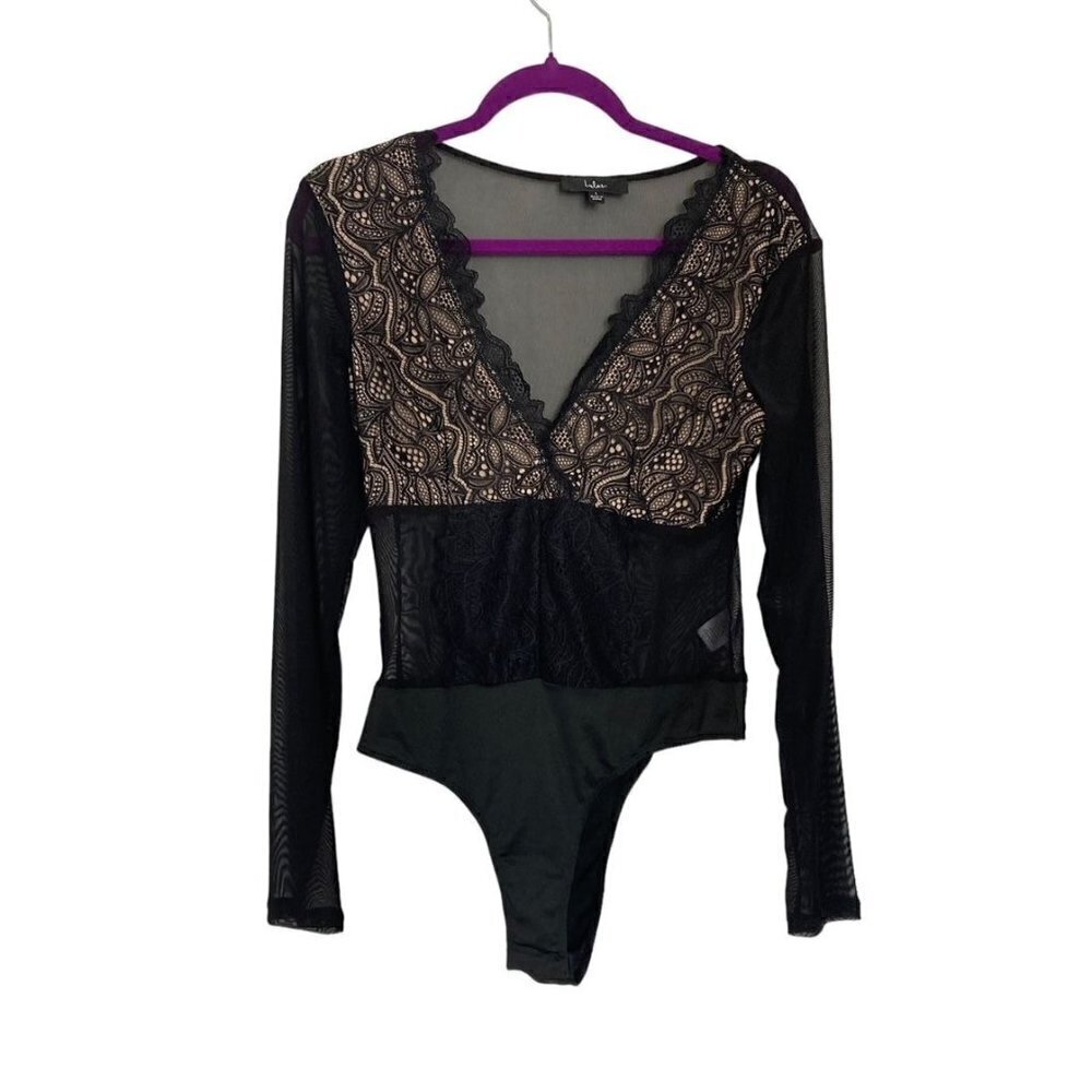 Lulus Black Lace Mesh Bodysuit Size Large